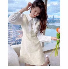 法式假两件连衣裙女秋冬高级感小个子收腰显瘦小香风气质打底短裙