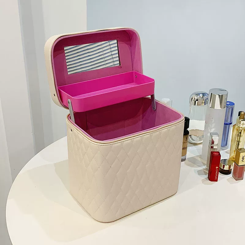 Capacious handheld cosmetic bag for traveling, storage box