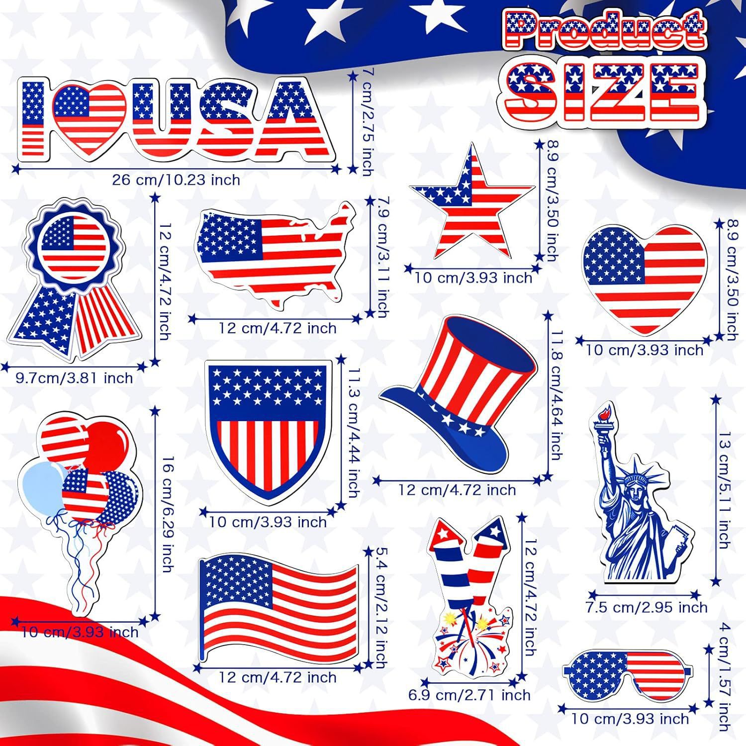 Amazon American Independence Day Etiqueta engomada magnética para automóvil Bandera estadounidense Refrigerador Imán Etiqueta engomada magnética para puerta de automóvil conmemorativa