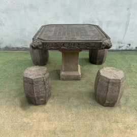仿古青石石桌凳庭院带棋盘石桌椅组合花园方形石头桌子花园棋桌