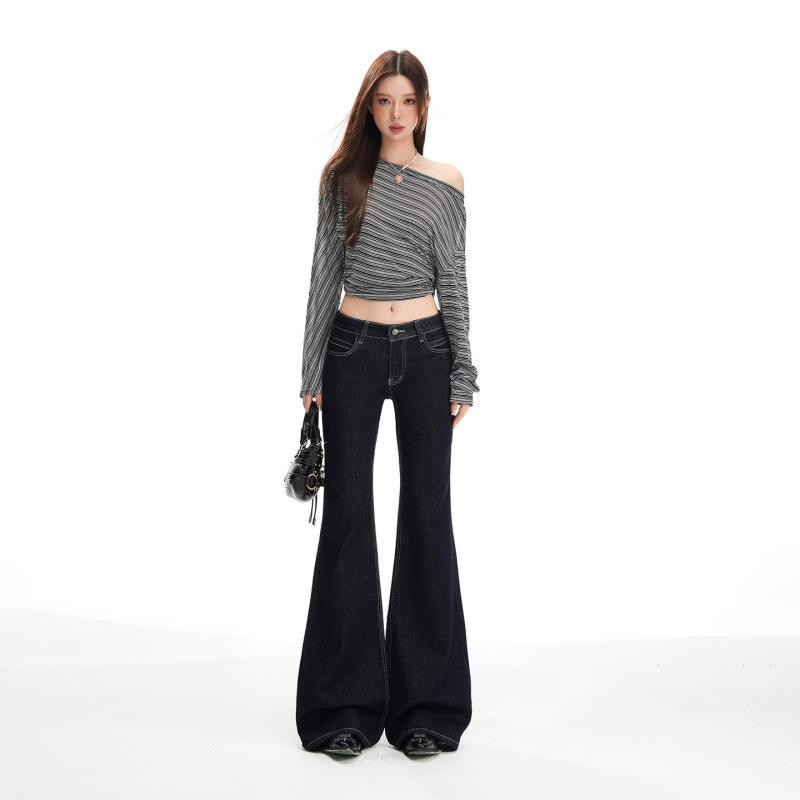 Orange Silk Women's Clothing # Original Color No Leg Micro-Flared Jeans for Women Autumn American Retro Petite Low-Waist Pants Orange Silk Women's Clothing # Original Color No Leg Micro-Flared Jeans for Women Autumn American Retro Petite Low-Waist Pants