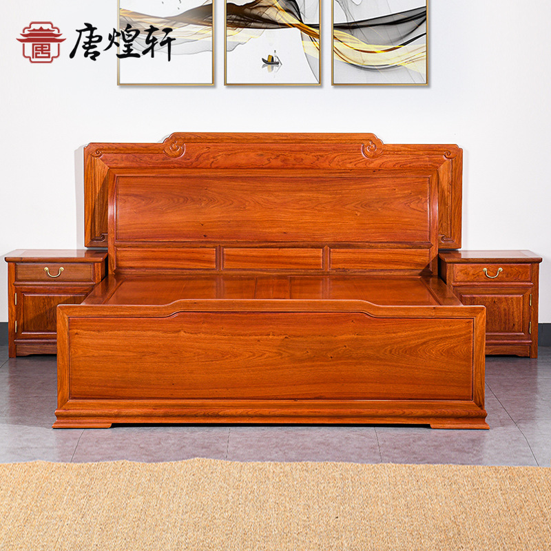 红木双人床1.8米缅甸花梨半包高低床实木储物床婚床大床主卧家具