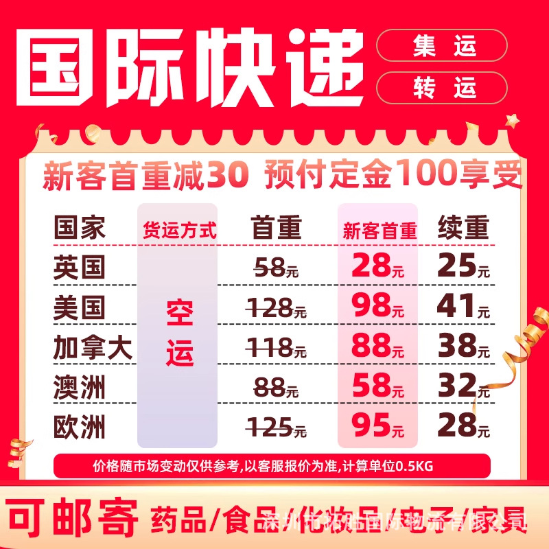 国际货代跨境深圳到美国英国加拿大空运一件代发双清包税