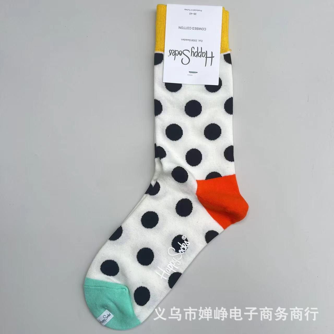 happysocks女襪波點中筒襪子新款女瑞典潮牌HS棉襪百搭四季款