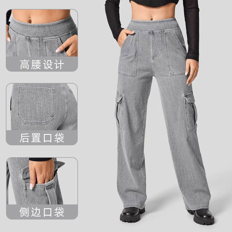 Europa y los Estados Unidos transfronterizos nuevos pantalones denim de color grande para mujeres para aumentar el peso de los bolsillos de los pantalones de trabajo deportivos casuales
