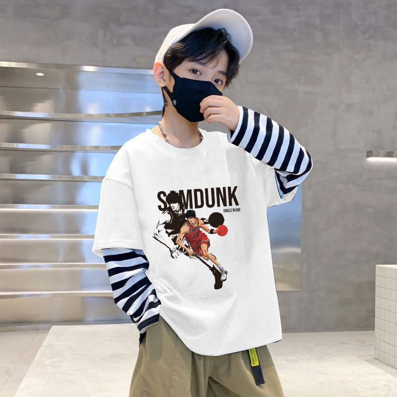 G2381# Children's Jacket Spring and Autumn New Long Sleeve T-Shirt Cotton Boys' Clothes Thin Handsome Backing Shirt Children's Wear T