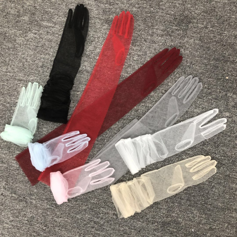 Factory wholesale 70CM mesh bridal gown gloves, transparent and sexy—original design wedding ceremony accessories in vibrant colors