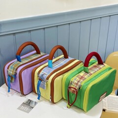 新しい化粧品バッグ、対照的な色、大容量の収納、ポータブル旅行バッグ、トイレタリーバッグ、収納バッグ、見栄えの良い