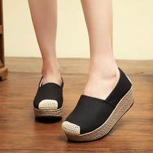 1618-25布面民族风新款秋季拼接女单鞋松糕厚底运动女鞋