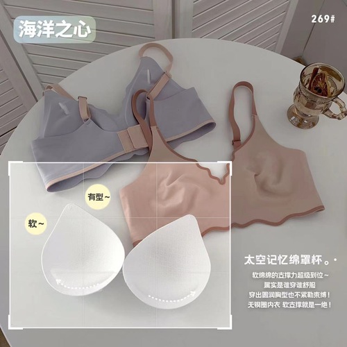 Women's invisible underwireless bra with cup shaping, non-wired, anti-sagging, latex color-blocked jelly bra, foreign trade wholesale