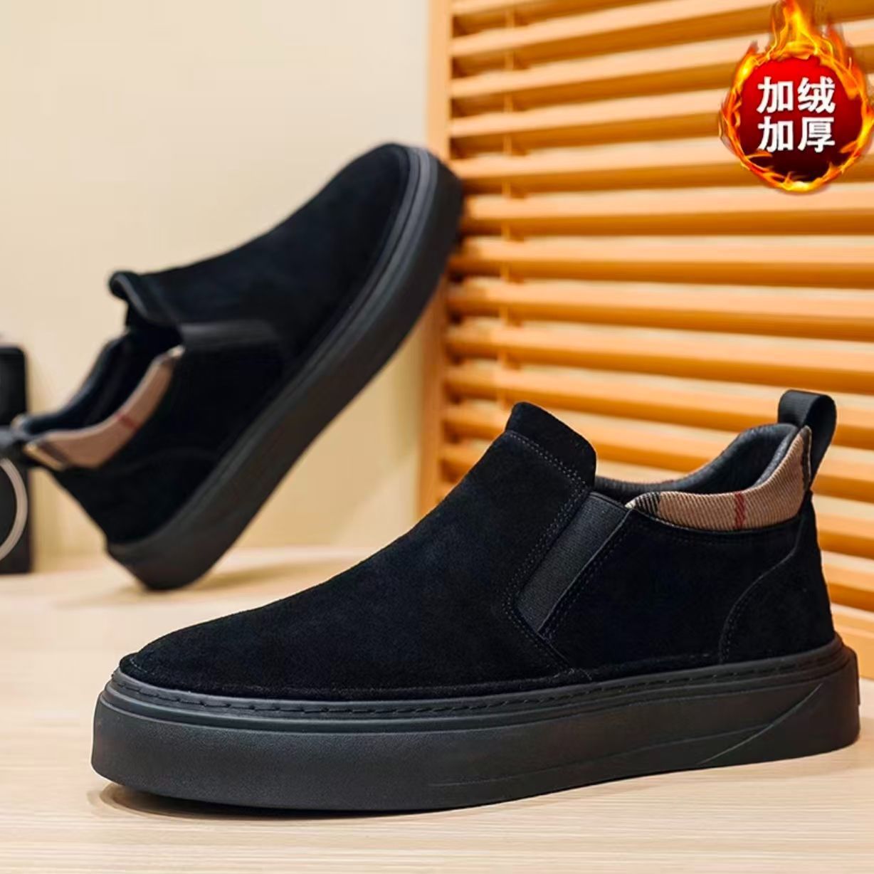 2025新款秋冬切尔西靴男一脚蹬真皮短靴加绒保暖靴子男棉鞋休闲