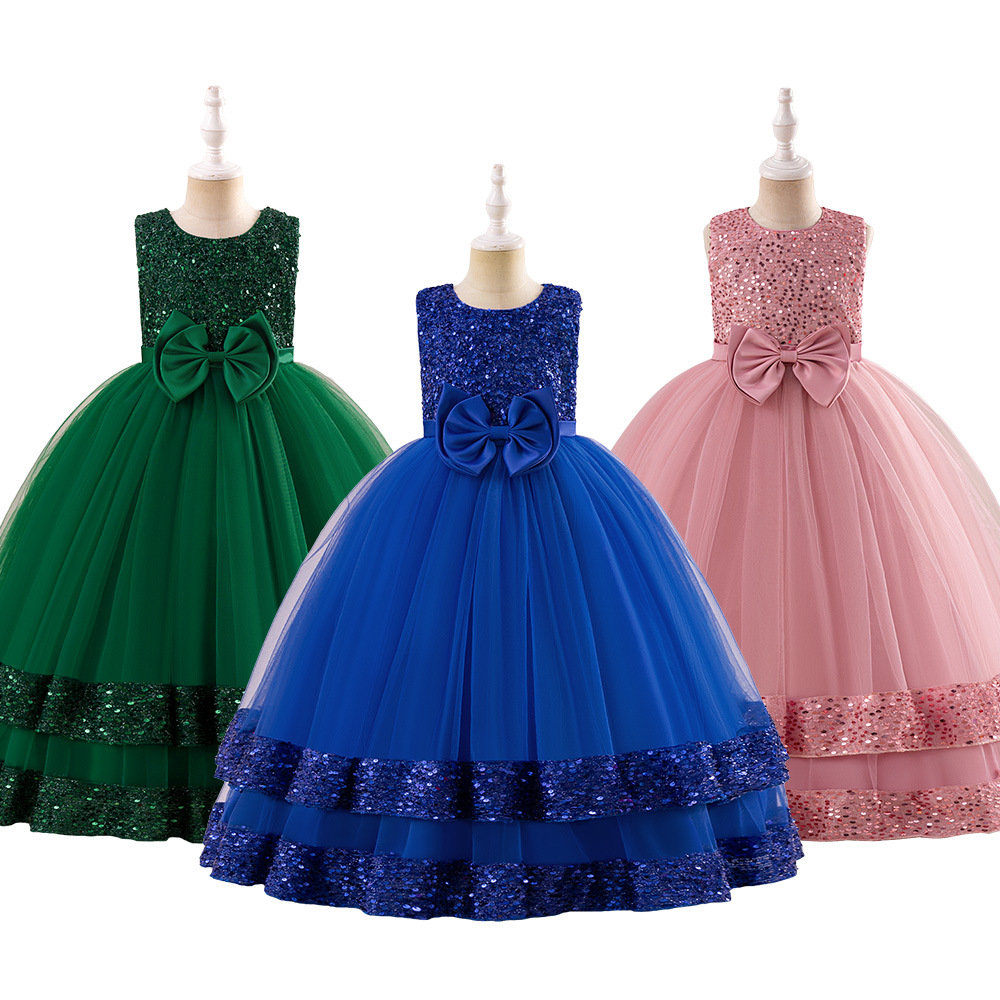 Ropa de niños nuevo vestido infantil sin mangas esquinilla de tela de tela de acoplamiento vestido de princesa vestido de niños