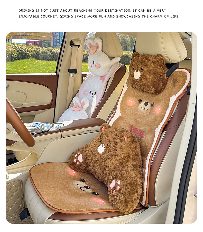 Cartoon Car Seat Cushion Winter Plush Cute Car Rear Seat Cushion Thickened Warm Car Seat Cover