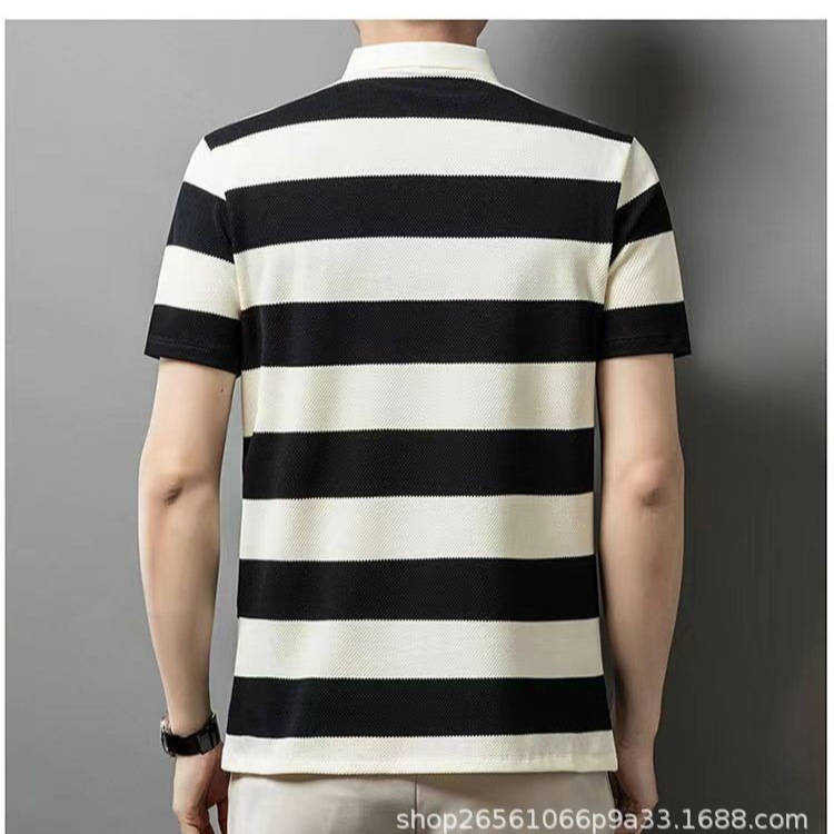 Camisa POLO para hombre verano nuevo estilo camiseta de manga corta a rayas casual de todo fósforo top joven de mediana edad tendencia de moda corto T masculino