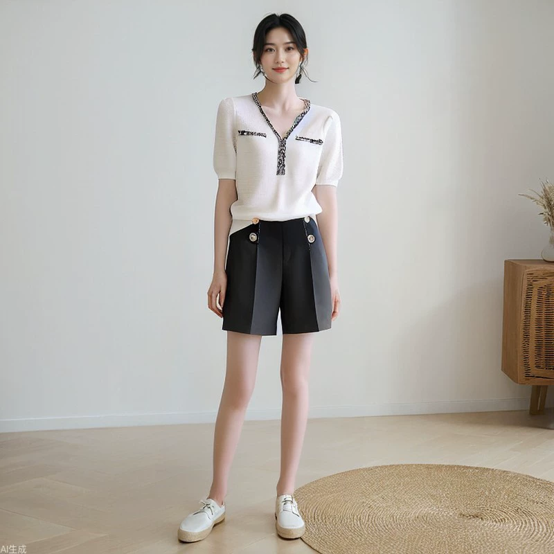 Гонконг Mi [хорошее качество как повторный клиент] контрастный цвет поддельные сумки дизайн V-образным вырезом Chanel стиль свитер для женщин