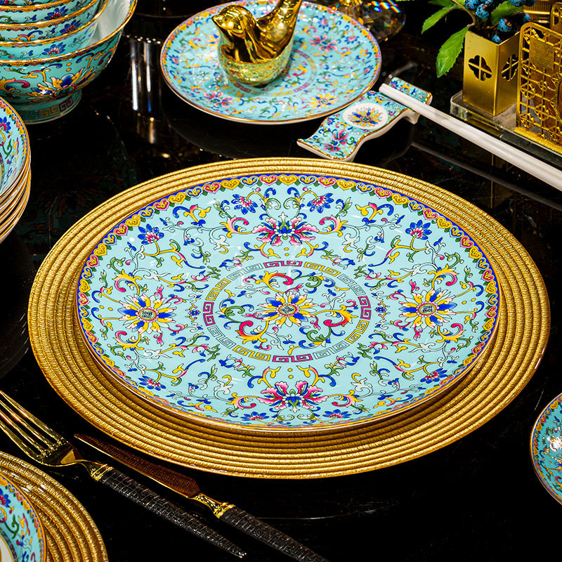 7inch Chinese-Style Ceramic Plates for Home Use, Bone China Deep Plates, Flat Plates, Shallow Plates, Palace Enamel Colored Dish Plates 7inch Chinese-Style Ceramic Plates for Home Use, Bone China Deep Plates, Flat Plates, Shallow Plates, Palace Enamel Colored Dish Plates