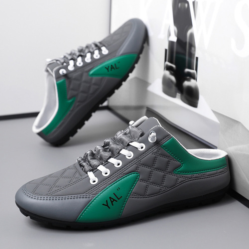 Men's Large Size Spring Half Slip-on Casual Breathable Korean Style Fashion Lazy One-step Bean Pod Shoes
