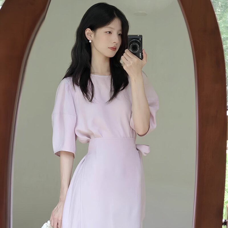 French-Style Gentle Pink Dress for Women, Summer 2025 New Model, Super Pretty, Unique, Elegant, Waist-Cinching Long Dress