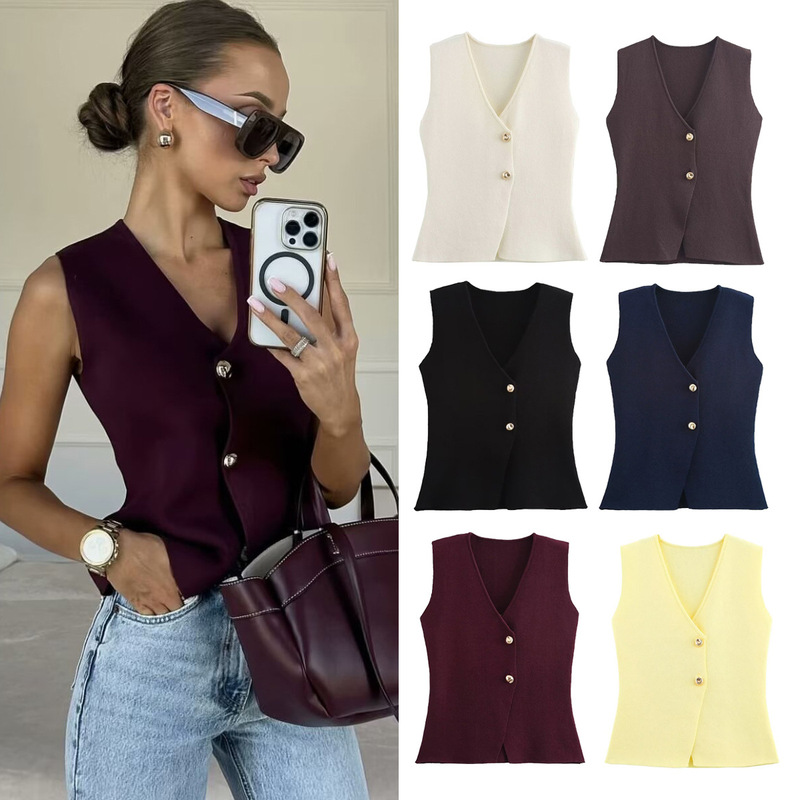 Foreign Trade Wholesale 10-Color Knitted Vest Fashion Casual 2026 New Style Aliexpress European and American Style Women's Top Foreign Trade Wholesale 10-Color Knitted Vest Fashion Casual 2026 New Style Aliexpress European and American Style Women's Top