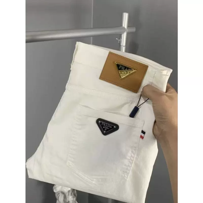 欧货美式高端白色牛仔裤男春秋季弹力小直筒百搭休闲长裤潮牌男装