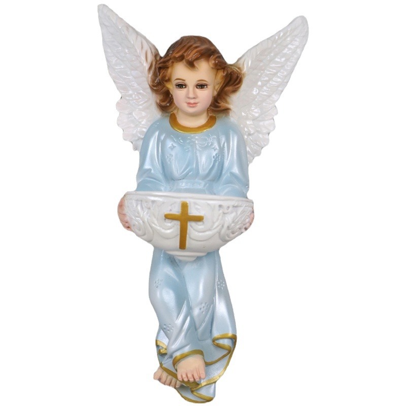 33cm ángel de agua sagrada colgante de resina iglesia gabinete de televisión de pared artesanía 30 - 40