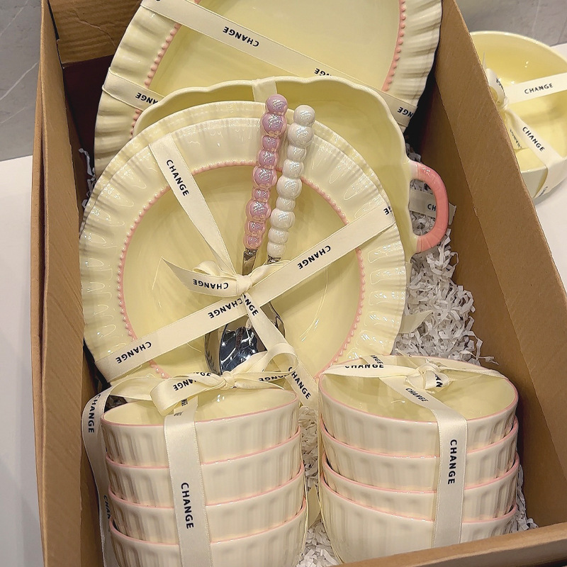 Milk Huhu Tableware Dishes suit Household New High Color Value Ceramic Dishes and Dishes Dishes and Dishes Housewarming Gifts Bowl and Chopsticks Milk Huhu Tableware Dishes suit Household New High Color Value Ceramic Dishes and Dishes Dishes and Dishes Housewarming Gifts Bowl and Chopsticks