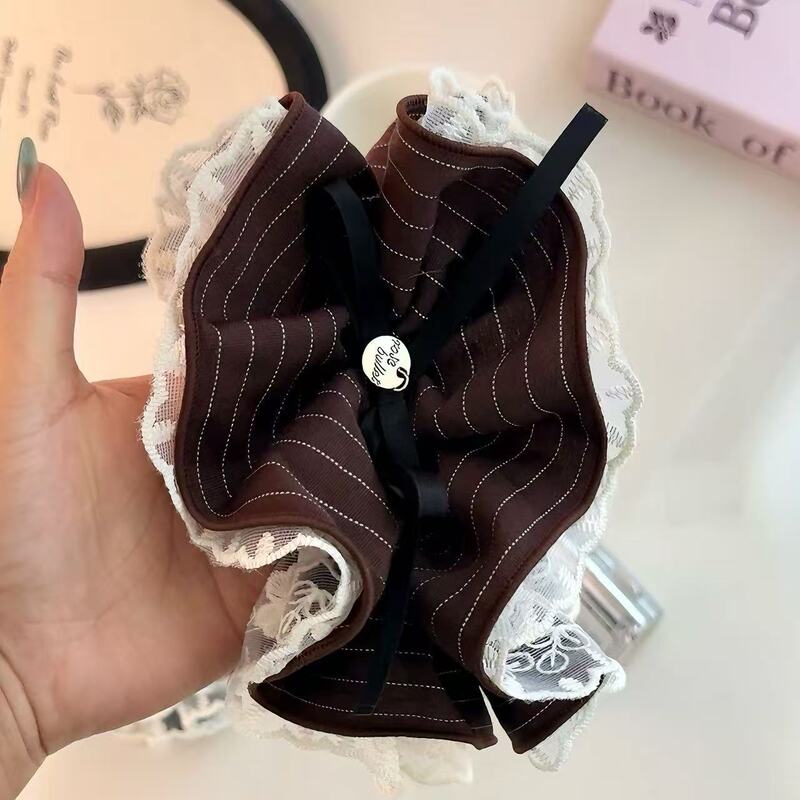 法式条纹复古蕾丝蝴蝶结飘带发圈头绳收腰圈新款高端头饰扎发发绳|undefined