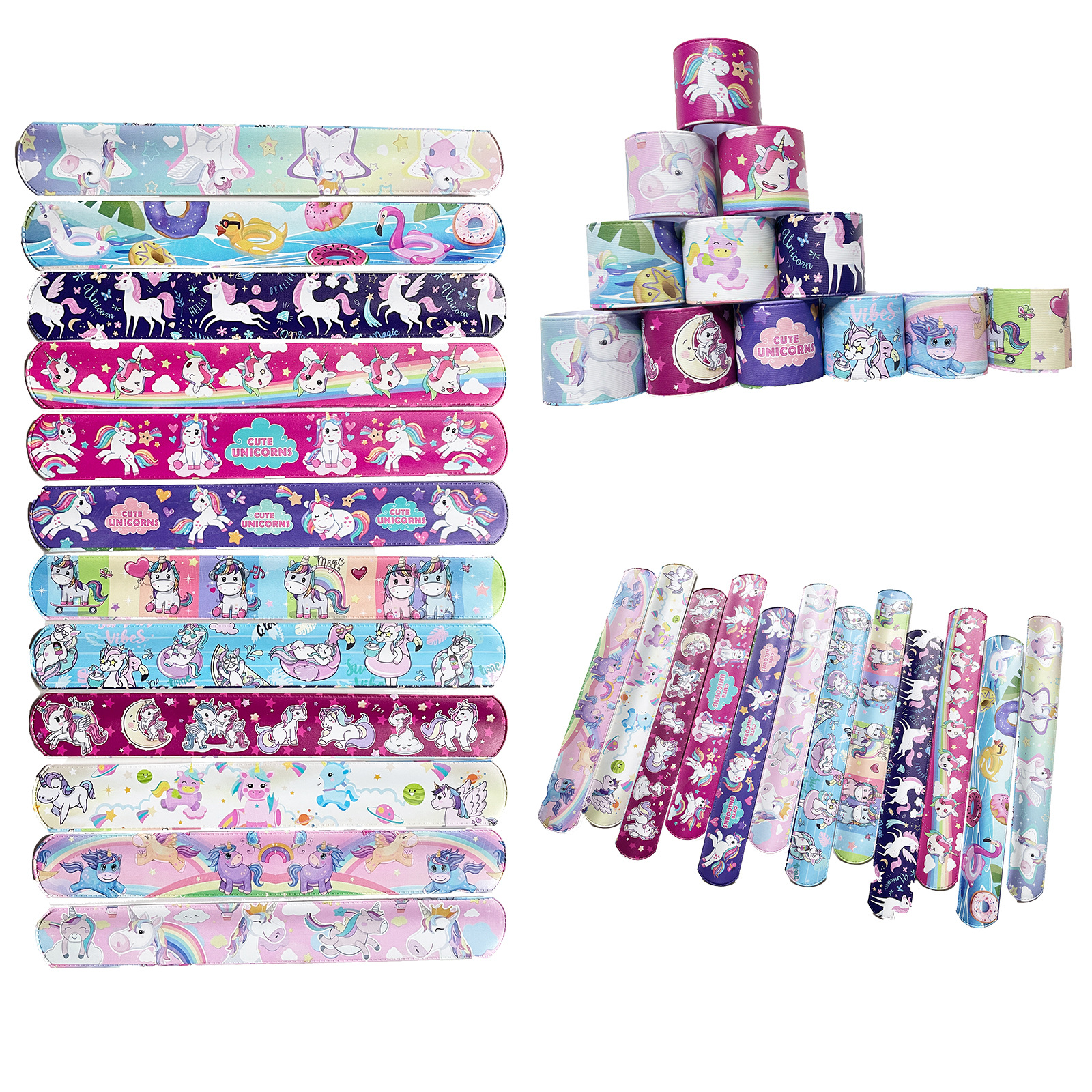 Nuevo unicornio Snap anillo Arco Iris caballo pulsera de dibujos animados de los niños Snap anillo correa de muñeca