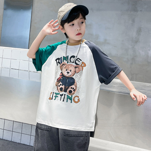 Boys summer T-shirt 2024 new style medium and large children fashionable atmosphere cute short-sleeved tops children's summer clothes t