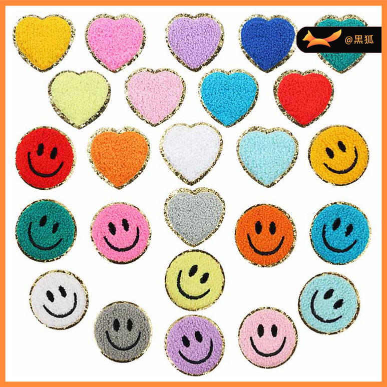 黑狐毛巾绣爱心刺绣布贴熨烫绣花标心型补丁贴亚马逊电脑绣花贴