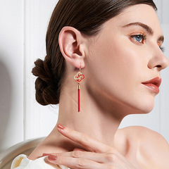 New Fashion S925 Silver Earrings with Creative Chinese New Year Red Festive Chinese Knot Long Tassel Drop Earrings for Women
