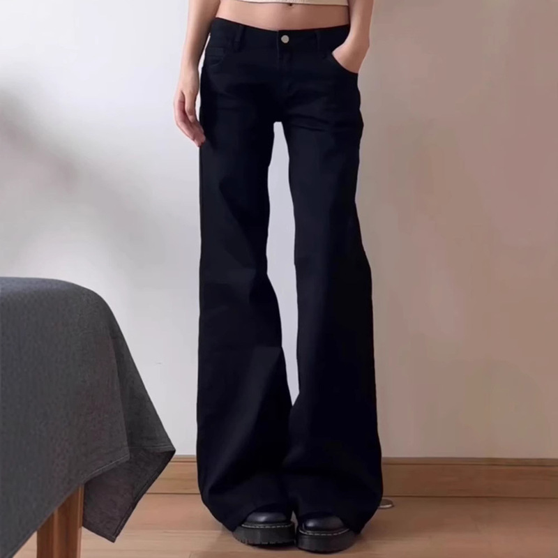 plus size American Style Hot Girl Black Low-Waist Wide-Leg Slimp Jeans Women's Early Autumn Loose All-Match Straight Pants
