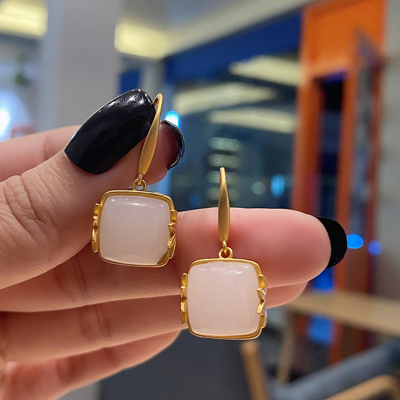 retro bamboo leaf antique white jade bamboo earrings