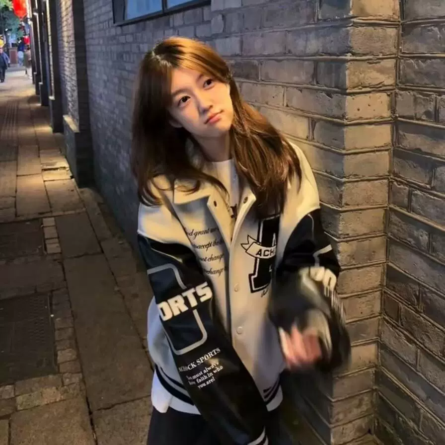 Американский ретро бейсбольный костюм куртка женский весенний новый лацканы с вышивкой пара воротник куртка свободного сшивания топ