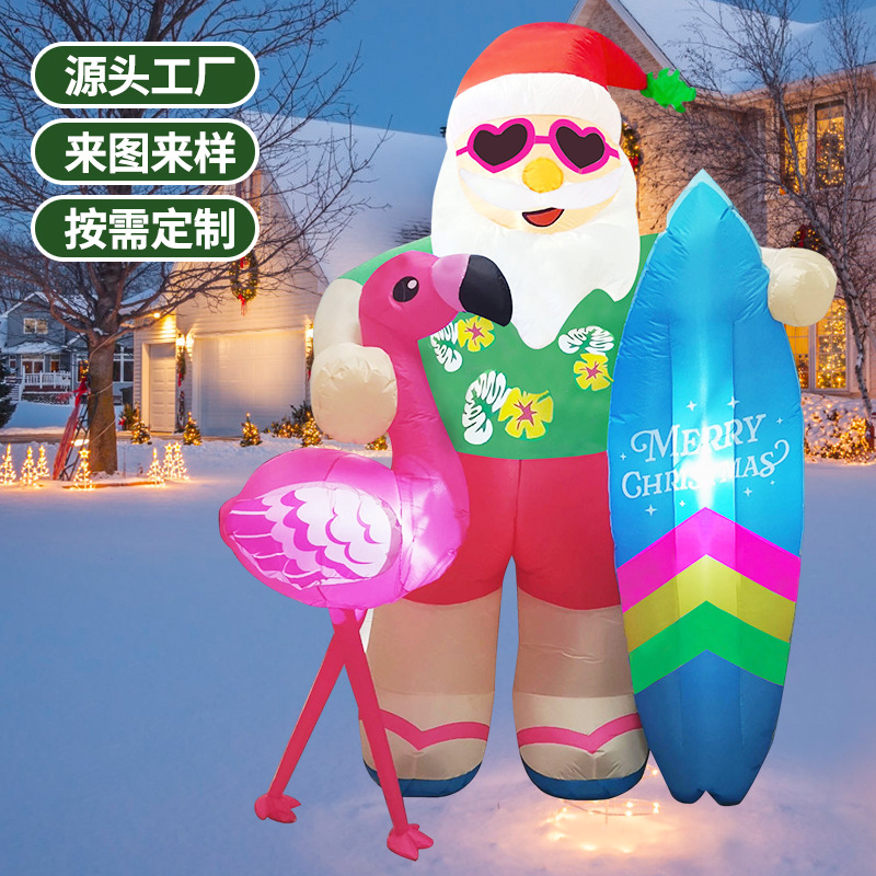 2m 7FT Hawaiano Santa iluminante infláble molde de aire decoración de Navidad patio decoración de centro comercial molde de aire