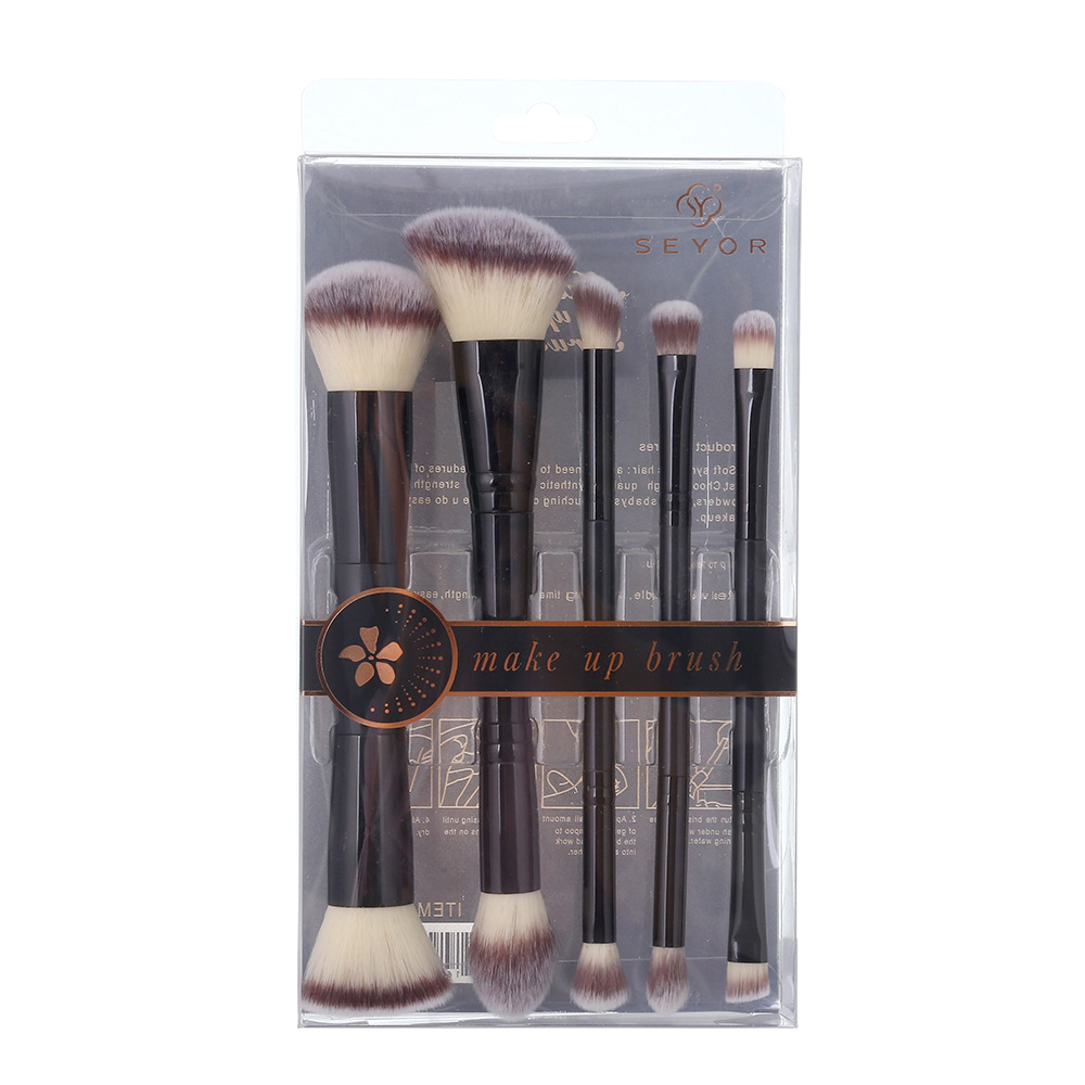 Nuevo conjunto de 5 pinceles de maquillaje de doble cabeza con un conjunto completo de cepillo blush suave en polvo de brillo alto para principiantes herramientas de maquillaje