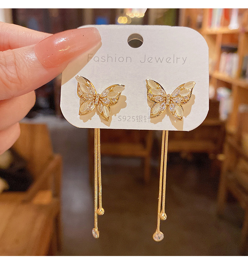 Women's Sweet Butterfly Alloy Zircon Earrings Inlaid Zircon Drop Earrings display picture 5