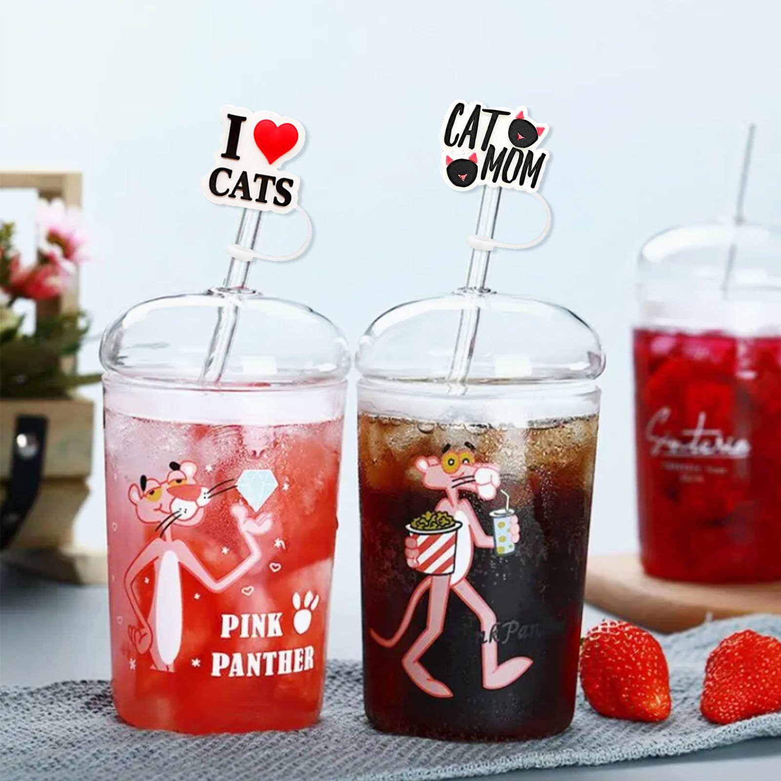 1 Set Quantity Casual Elegant Cute Letter Cat Silica Gel Straw Decorative Cap 1 Set