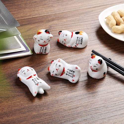 Lucky cat ceramic chopstick holder pen holder desktop decoration cute golden cat chopstick holder hotel household public chopstick holder