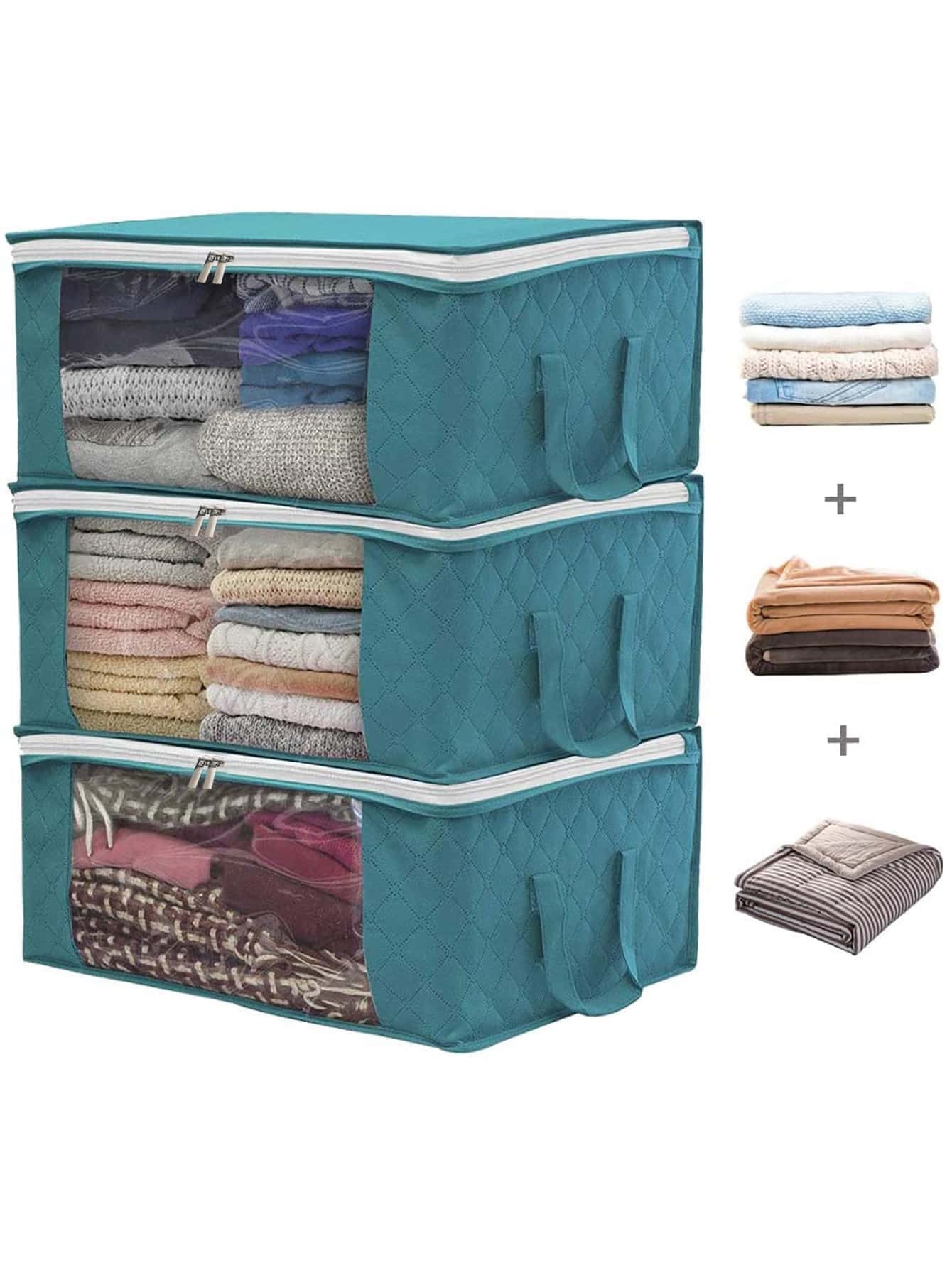 Description Picture 3 of itemClothing storage box organizer clothes Storage Bag Clear Window Zipper Non Woven Fabric Clothes Organizer Basket With Handles