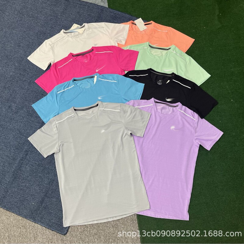 Summer Breathable Quick-Drying Short-Sleeved Men's Fitness Training Running Outdoor Sports Elastic Loose Round-Neck Moisture-Wicking Clothing