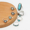 Retro ethnic turquoise fashionable set, ring, European style, ethnic style, 8 pieces