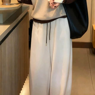 软糯垂感慵懒风抽绳阔腿裤女秋冬高腰宽松遮胯显瘦休闲直筒长裤