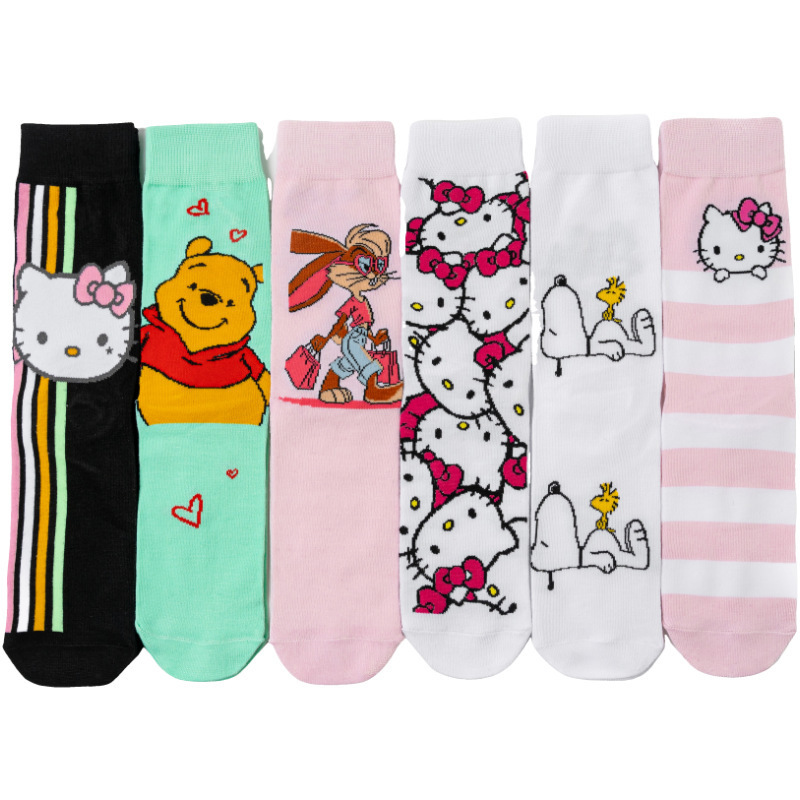 Women's Four-Season Snoopy Men's Cotton Winnie the Pooh Anime Hello Kitty Trendy Socks Men's Socks Hellokitty Mid-Calf Socks