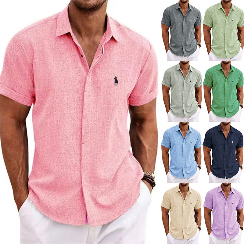 2025 European and American Amazon Summer Polo Shirt Solid Color Men's Button Cross-Border Sports Men's Short-Sleeved Shirt