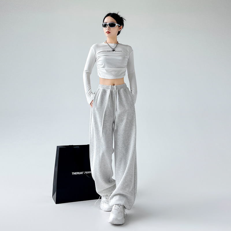 American Sports Pants for Women 2025 New Spring & Fall High-Waist Slim Wide-Leg Pants Casual Straight Pants Leggings Sweatpants