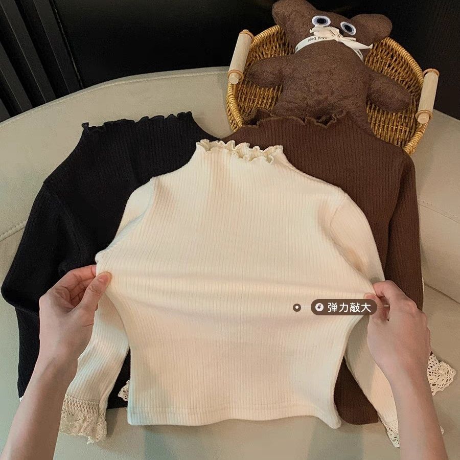 Girls' Base Shirt 2025 Spring and Autumn New Arrival Baby Girls' Lace Western Style All-Match T-Shirt Top Children's Wear