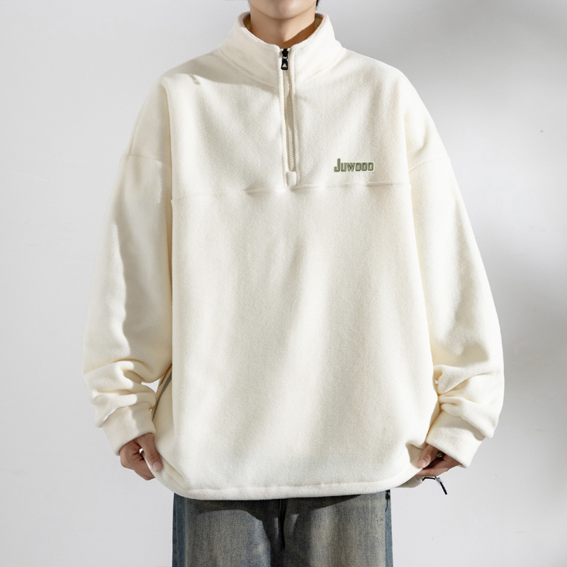 Autumn and Winter Polar Fleece Sweatshirt Half-Zip New Embroidered Men's Casual Youth Matching Stand-Up Collar Loose Trendyy Outerwear