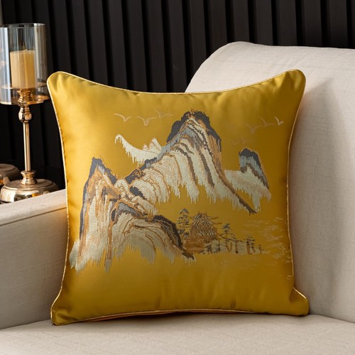 Light luxury Chinese landscape pillow office mahogany square sofa waist cushion cushion bedroom window window jacquard pillow case