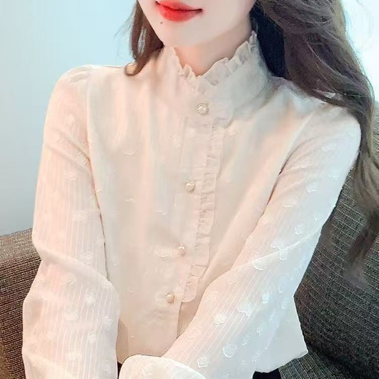 Y9Z Series Ruffled Chiffon Shirt for Women, New Spring and Autumn Design, Unique and Stylish Long-Sleeve Blouse